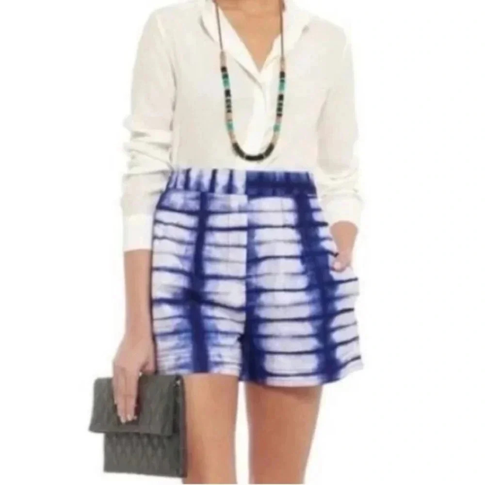 TORY BURCH Isadora Blue White Lined‎ Cotton Tie-Dye Shorts size 2